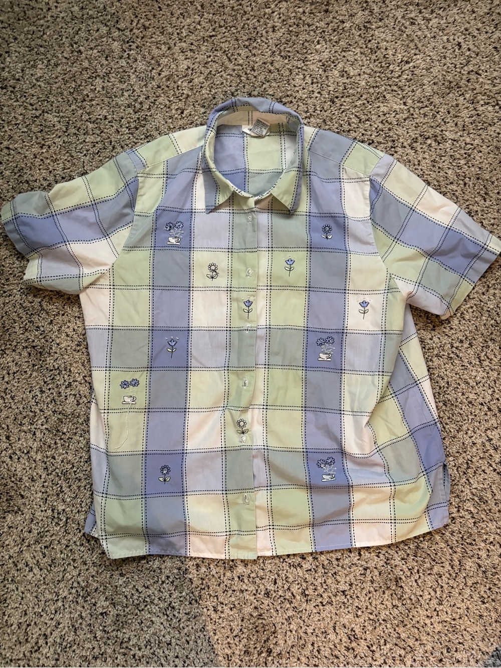 Casual Short Sleeve Plaid Shirt - Pastel Green & Blue